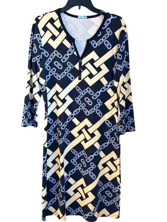 J Mclaughlin Dresses & Skirts - J McGlaughlin Navy & Cream Geometric Chain Print Tunic Dress